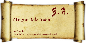 Zinger Nándor névjegykártya